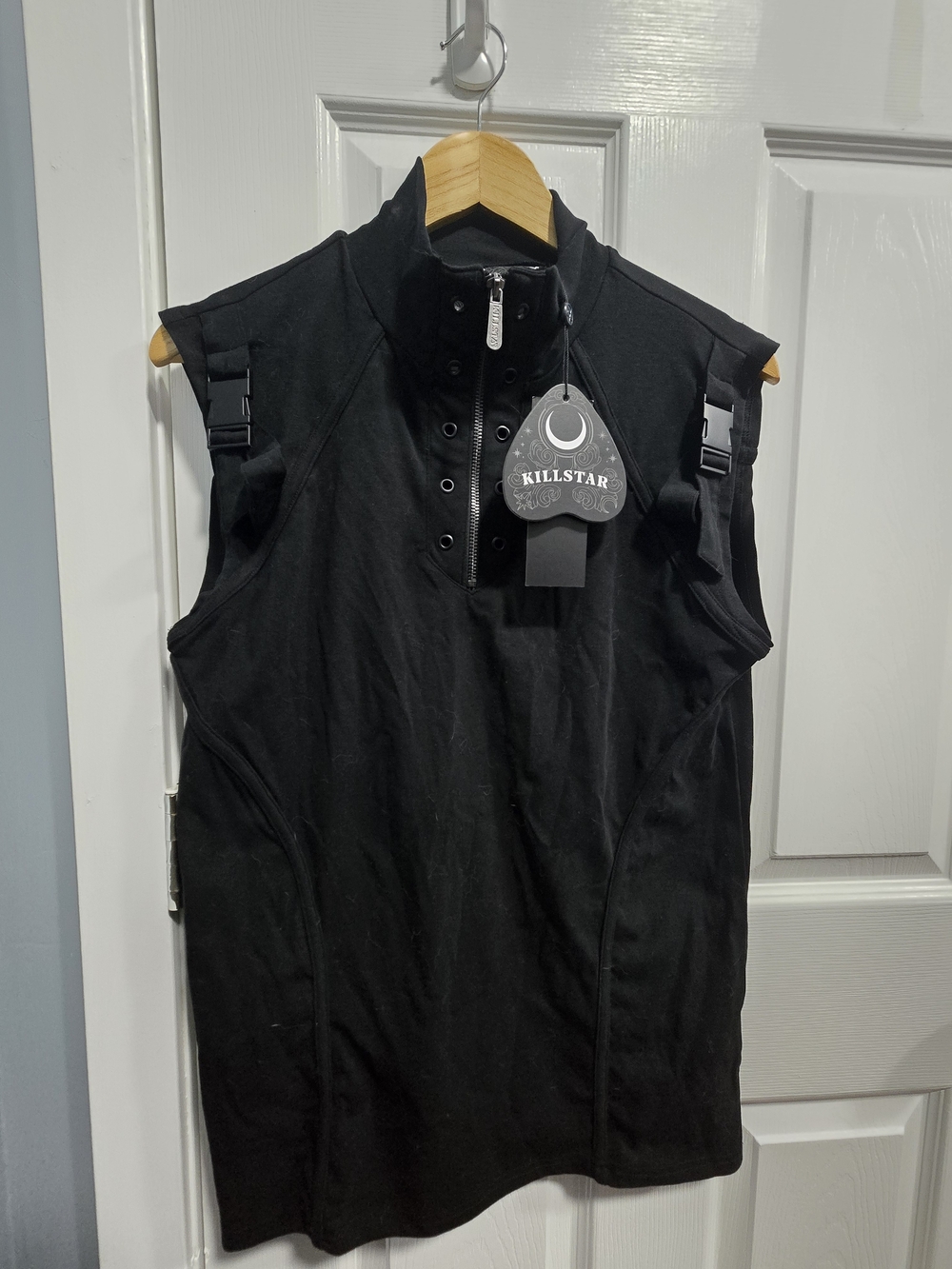 Killstar Women Sleeveless Top with Buckles and High Neck Zip-Up Size Medium